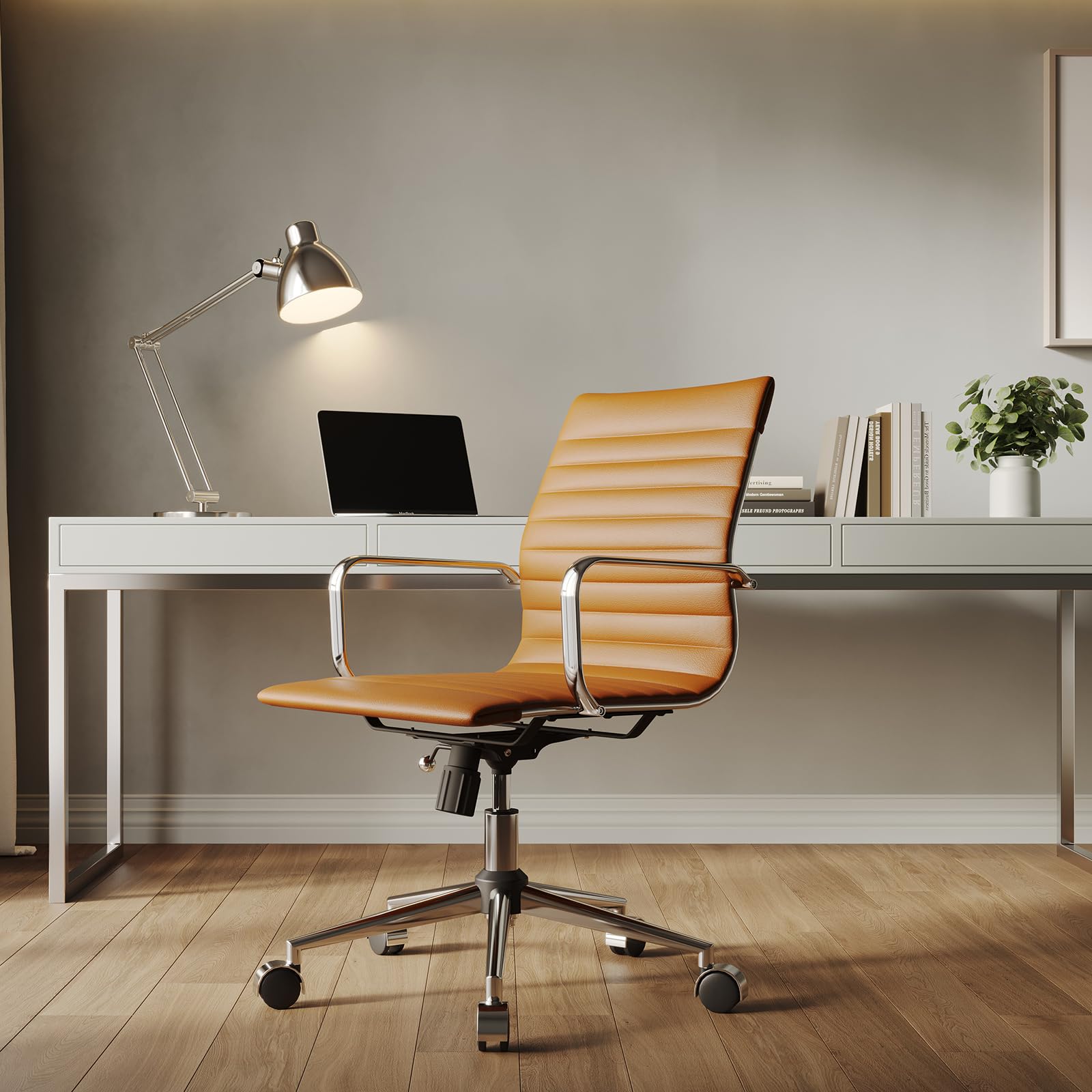 Ergonomiczne krzesło biurkowe z podłokietnikami, krzesło biurowe, regulowana wysokość, 44 x 58 x 90 cm, stylowy kolor terakoty, wygodne do pracy lub nauki