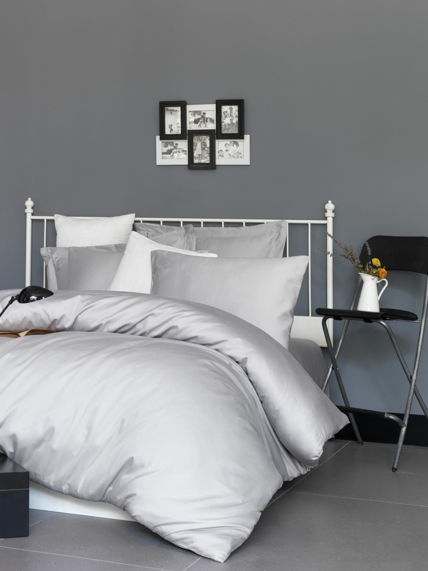Drap-Housse Simple 90x200 Gris Clair en Coton 210 Fils