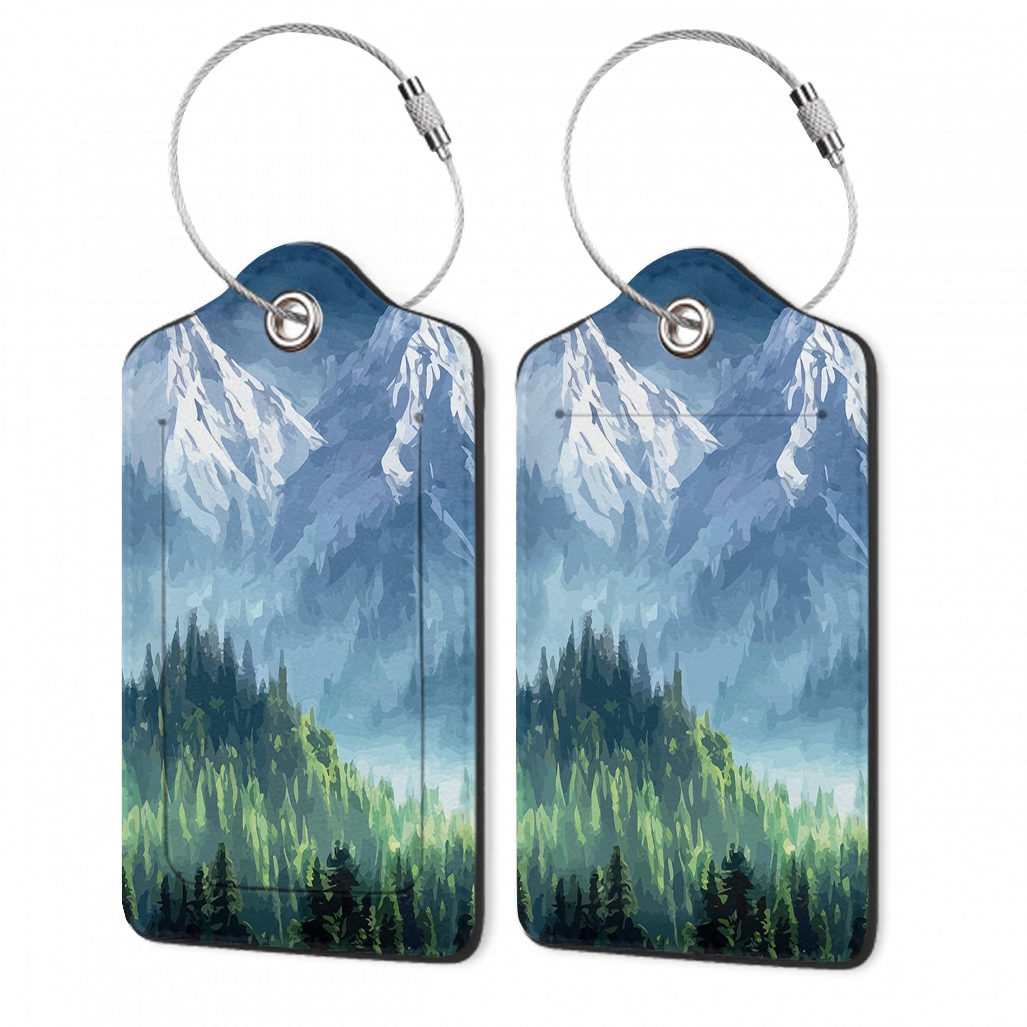 Luggage Tags for Suitcase,2 Pack Misty Forest Mountains Luggage Tag with Privacy Flap,Name ID Label and Metal Loop for Women Men Teens Travel