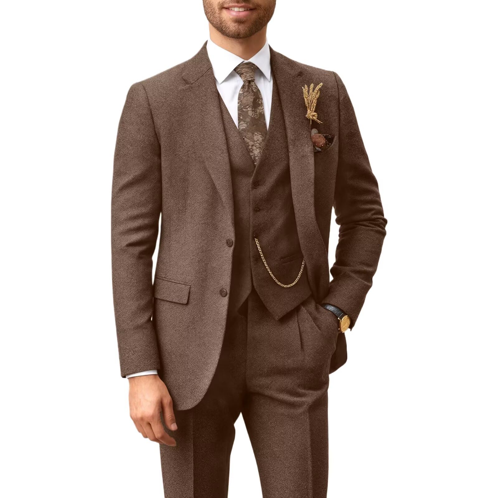 3 Piece Tweed Suit Retro Herringbone