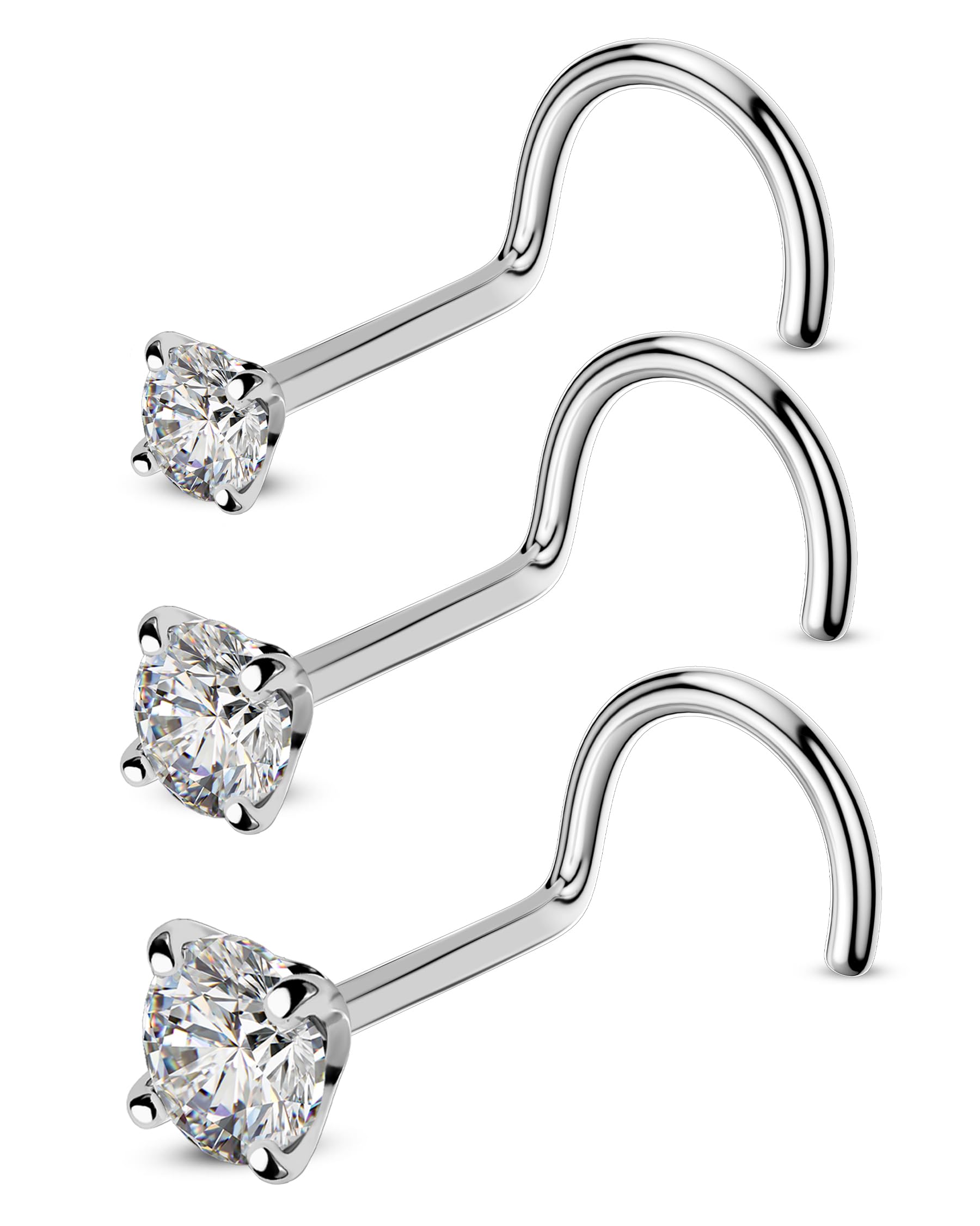 COCHARMTitanium Nose Ring G23 Solid Titanium Nose Stud 20G Screw Nose Stud 2mm Clear CZ