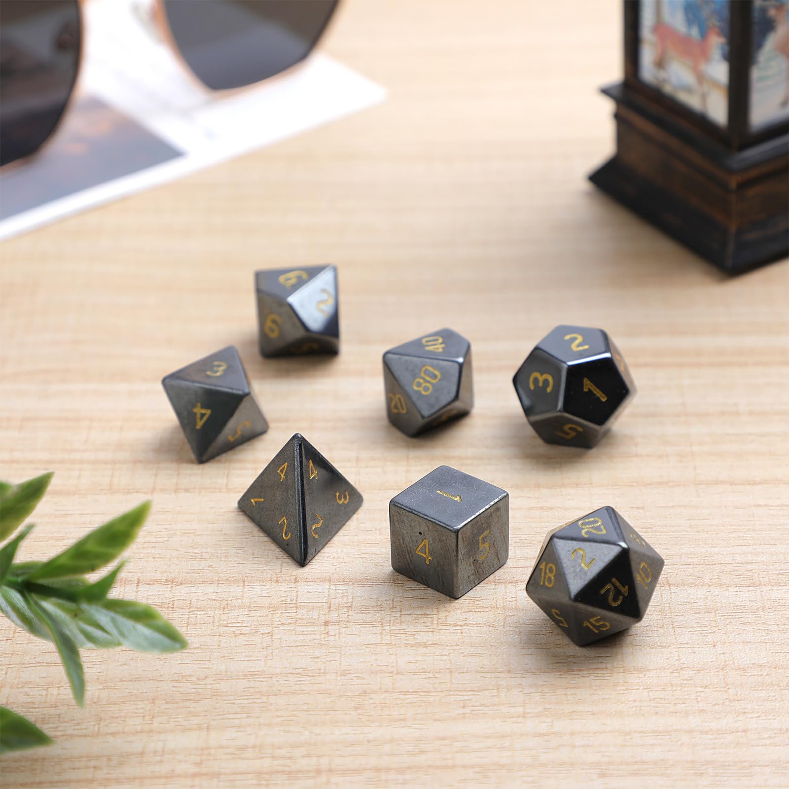 KYEYGWO Hematite Crystal Stone Polyhedral Dice Set, 7 Pieces Table Games Dice for Dungeons and Dragons RPG DND Board Game - Image 4