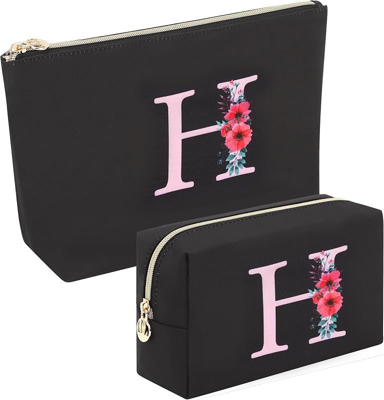 Necessaire de maquiagem floral sevelly com zíper, nylon preto, 2 unidades