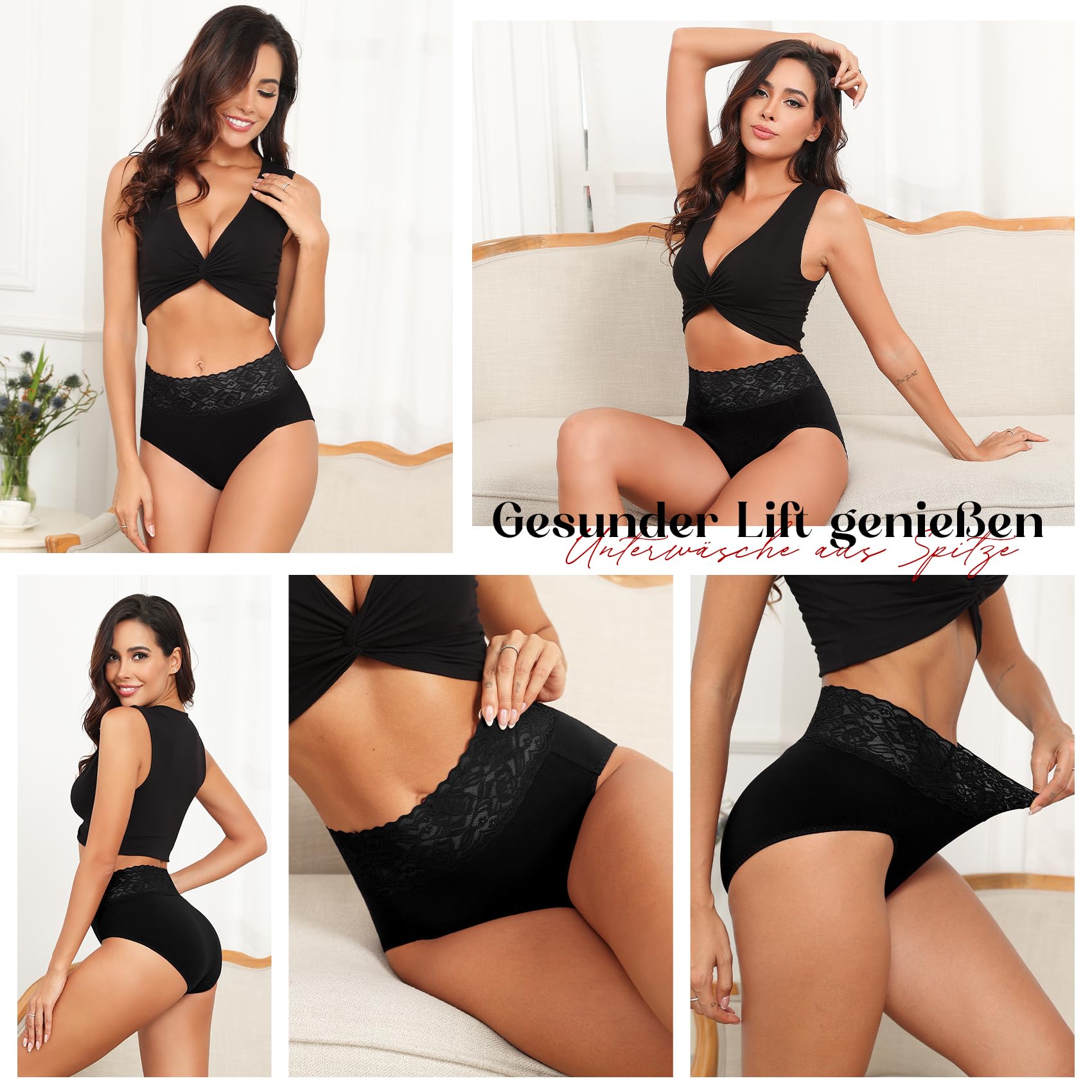 Wealurre Culotte Femme Taille Haute Coton Doux Slip pour Femmes Dentelle Élastique sous-Vêtements Lot de 5