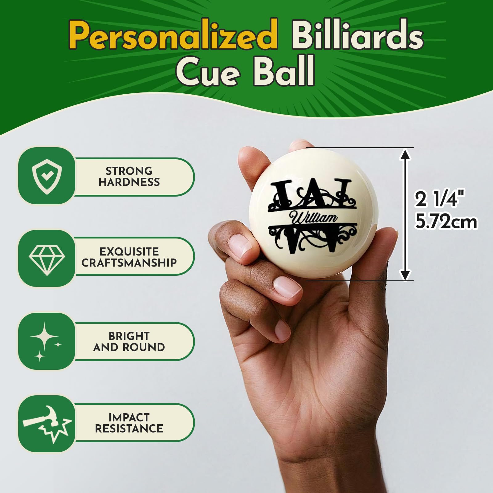 Pallina da biliardo personalizzata 57 mm con custodia incisione logo monogramma