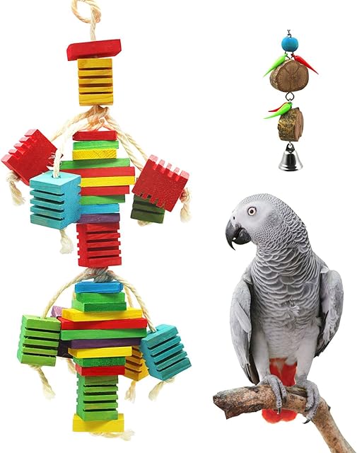 Parrot Toys Bird Chewing Toys Natural Wooden Parrot Toy Colorful Bird Swing Toys Budgie Perch for African Grey Small Medium Parrot Decorative Bird Cage