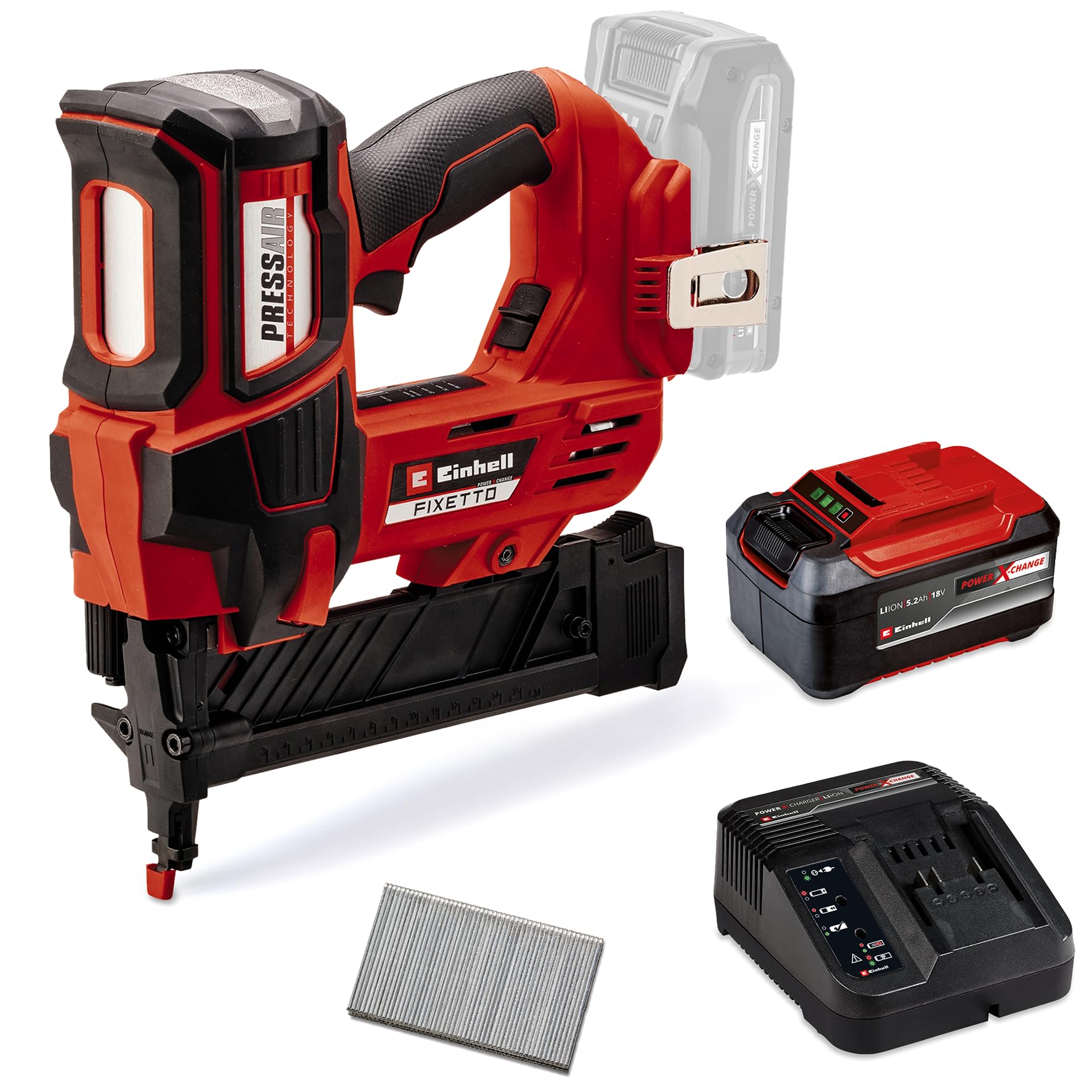 Einhell Professional Akku-Tacker FIXETTO 18/40 S Power X-Change (18 V, 60 Schläge/min, max. 40 mm Klammerlänge, Einzel-/Serienschuss, inkl. 500 Klammern, inkl. 5,2 Ah Akku & Ladegerät)