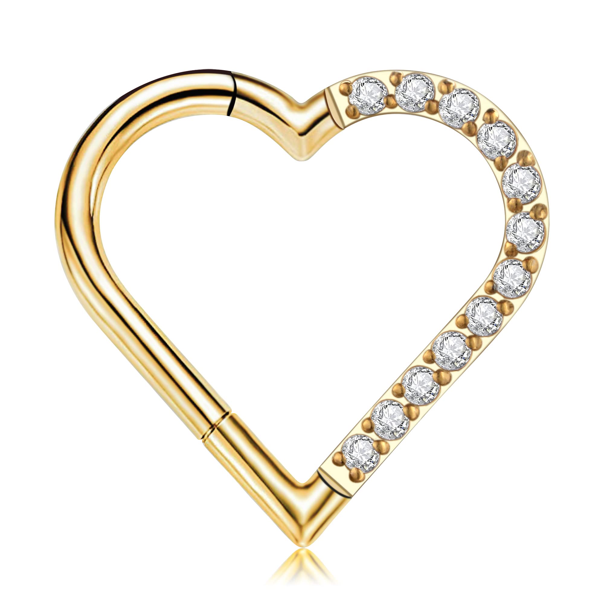 FINE4UFINE4U - Piercing de corazón Daith, 16G, 8 mm, 10 mm, oreja izquierda, ASTM F136 de titanio para mujeres y hombres