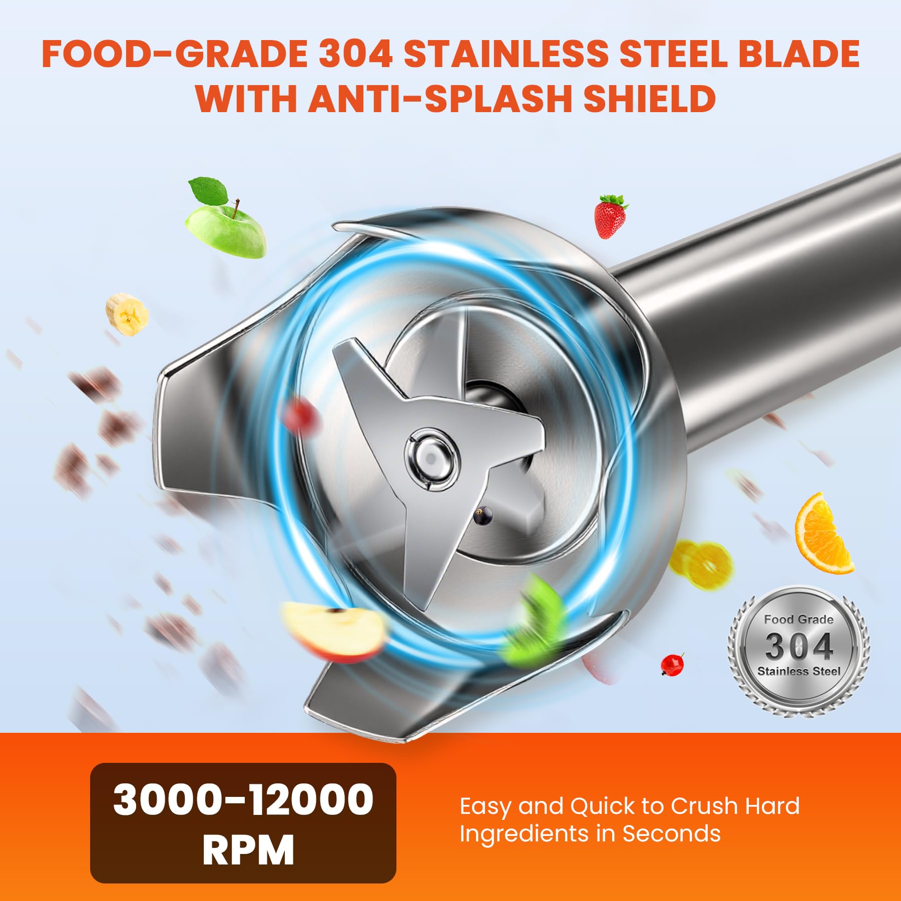 Huanyu Batidora comercial de inmersión de 750 W, batidora de mano resistente con eje de 530 mm, motor sin escobillas y velocidad variable de 3000 a 12 000 rpm.