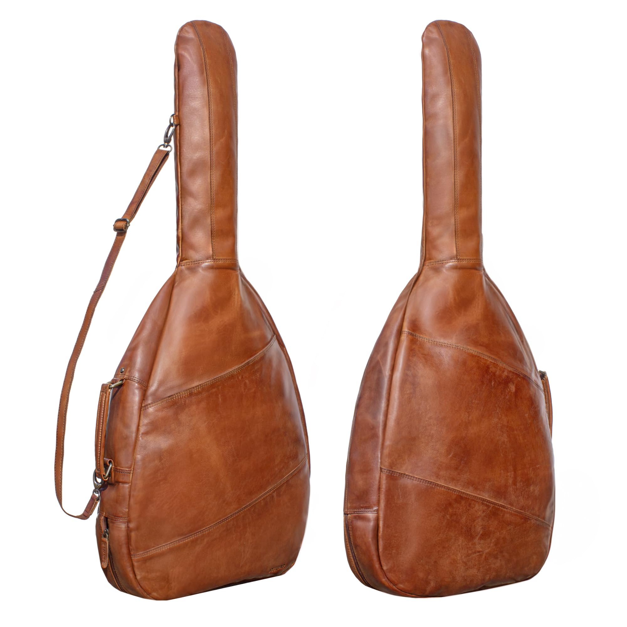 STILORD 'Elvis' Custodia Chitarra Classica e Acustica 4/4 in Vera Pelle Borsa Chitarra Imbottita 39' 40' 41' Gigbag Impermeabile per Concerto Fodero Chitarra Resistente, Colore:brandy - cognac