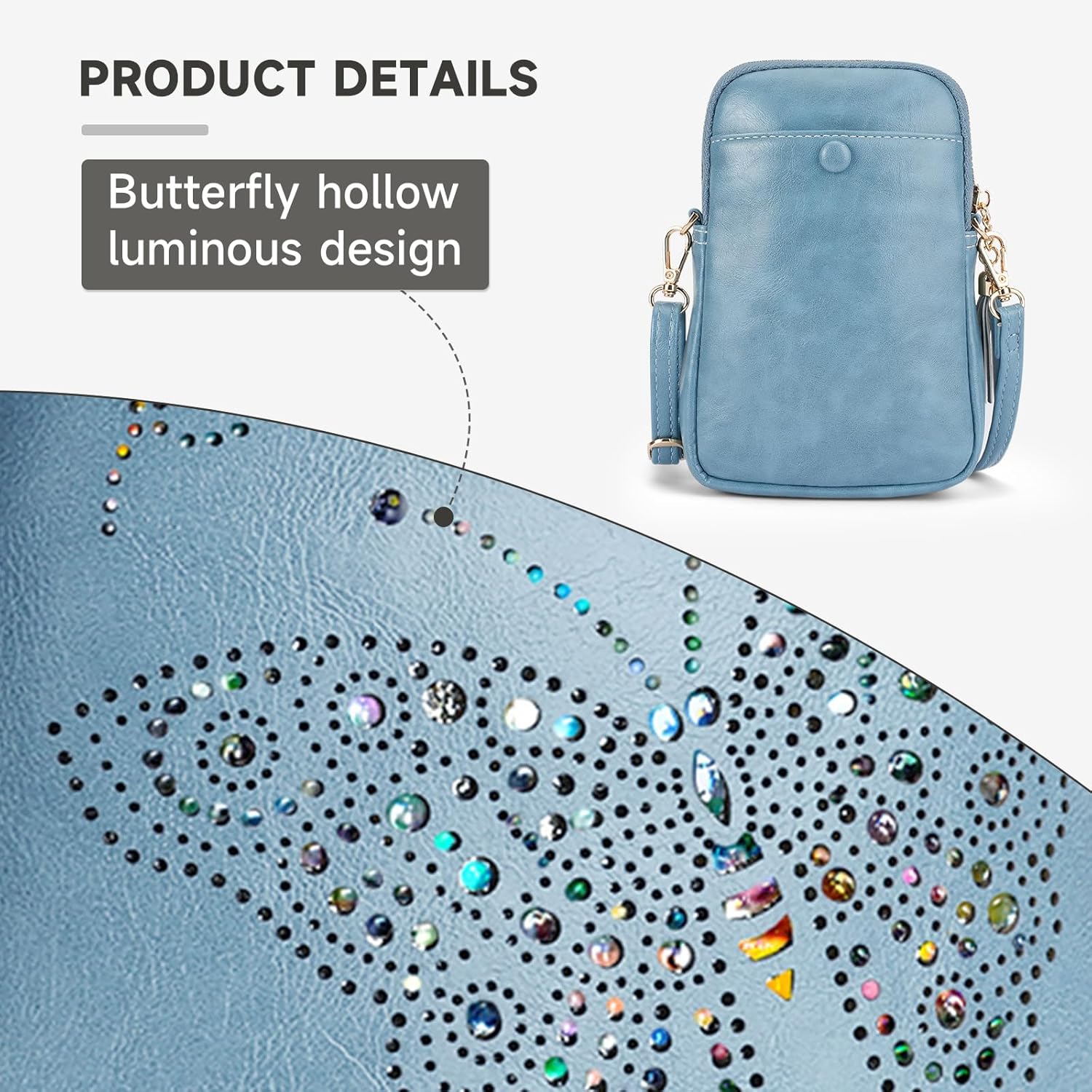 Small Crossbody Bags for Women, Lightweight Mini Cute Cell Phone Purse for Women with Tassel Shining Butterfly - Image 4