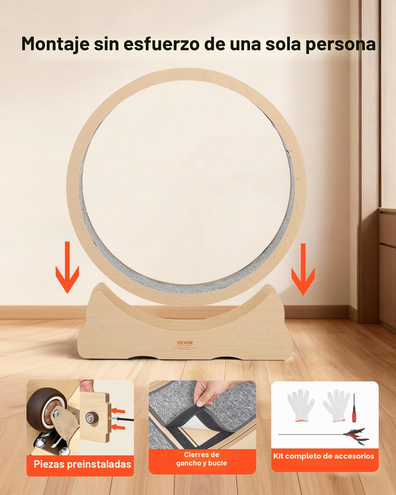 VEVOR Rueda de Ejercicio para Gatos, Diámetro Interior de 1080 mm, para Gatos de 8,6 a 12,7 kg, con Superficie de Alfombra y Mecanismo de Bloqueo, Ruedas Silenciosas de TPE, 1200 x 340 x 1275 mm