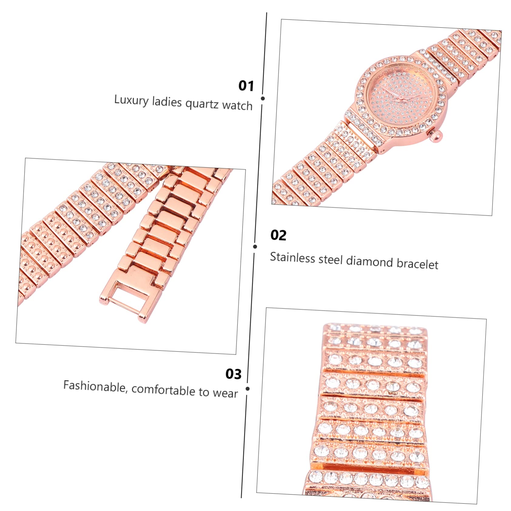 LIFKOME 3pezzi Orologio Da Donna Lega Con Strass Orologio Elegante Al Quarzo Con Bracciale Design Raffinato Per Ragazze e Donne Per Ogni Occasione