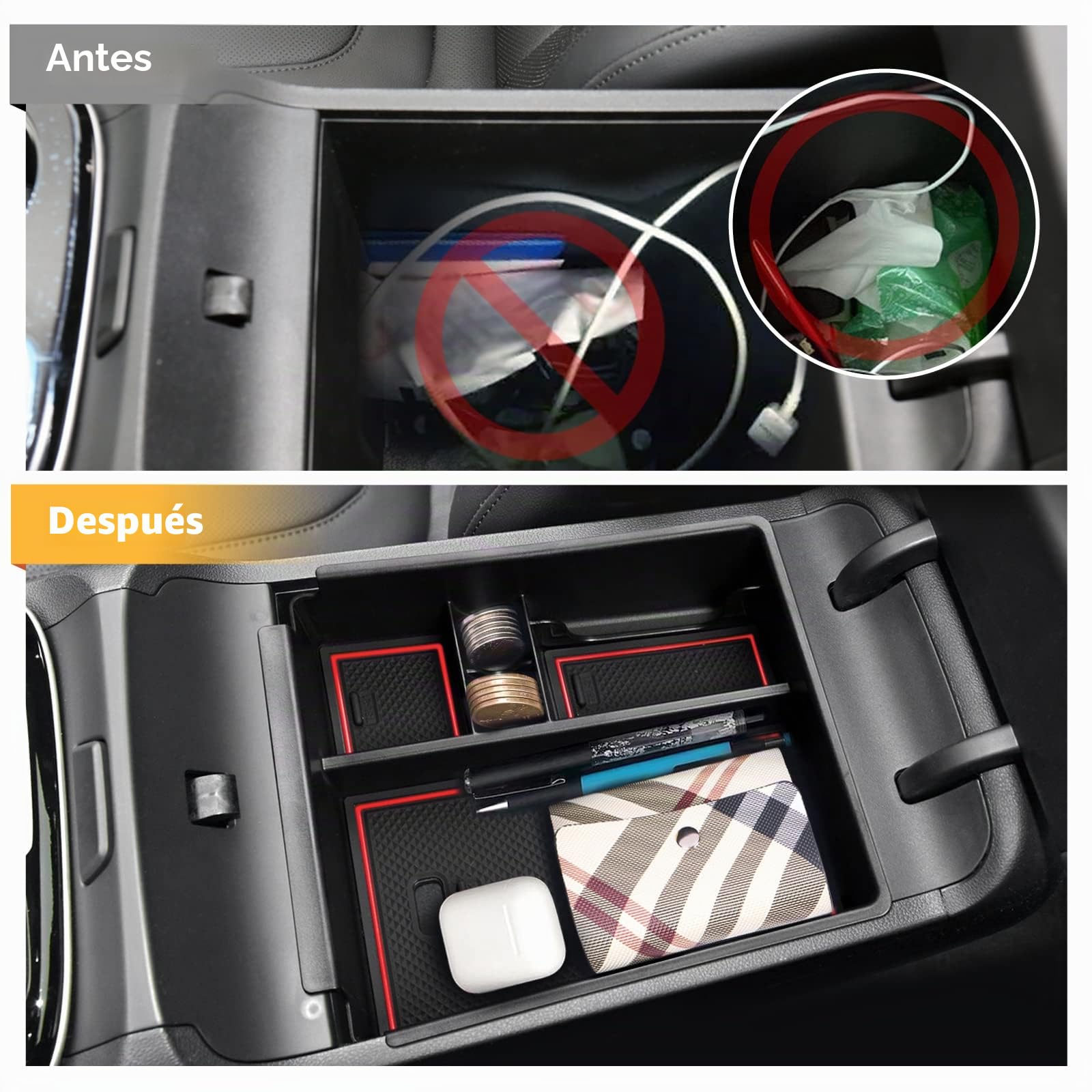 LFOTPP Hyunda-i Tucson NX4 [Automática] Caja de Almacenamiento para Apoyabrazos para coche, Reposabrazos Bandeja, Guantera Central Organizar Caja, Accesorios Interior del Coche (Rojo)