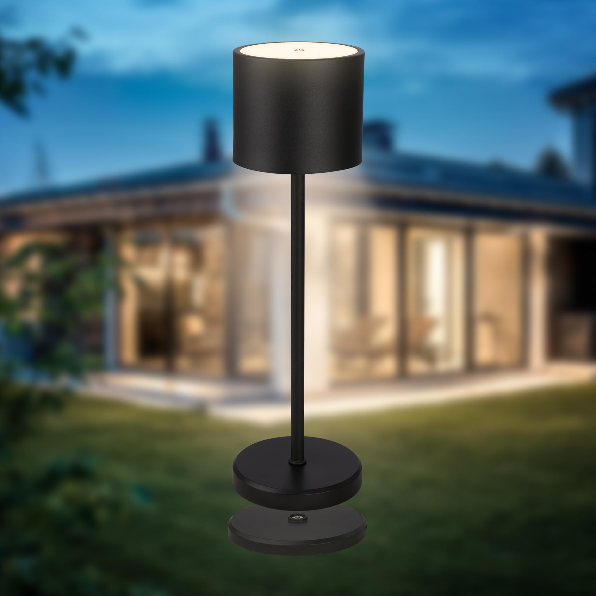 B.K.Licht - Lámpara de mesa LED sin cable IP44 con estación de carga, regulable por etapas, batería recargable y fuente de luz intercambiable, lámpara de mesilla de noche, 39,5x12,5 cm, negro