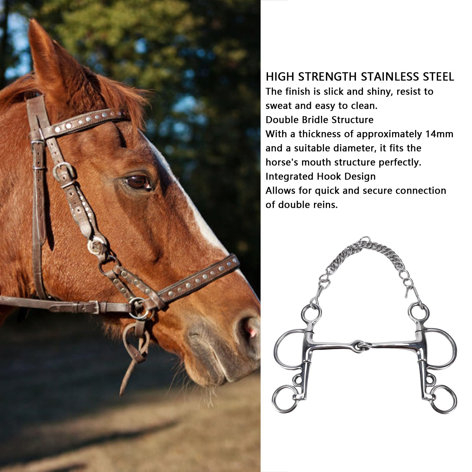 Tnfeeon Pelham Pray Horse, Freno Pelham Pesado para Caballo Cómodo y Práctico, Acero Inoxidable Apto para Caballos