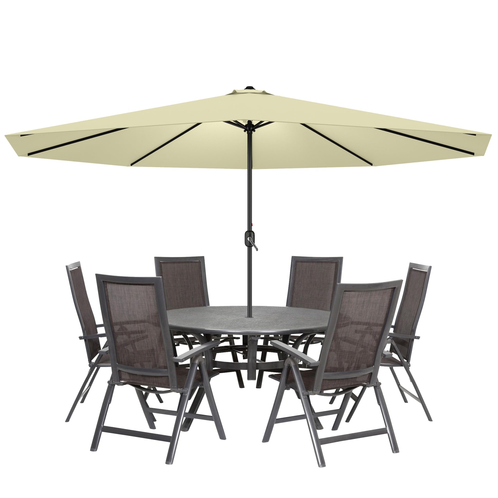 Froadp Ø350cm Sombrilla de Jardín de Protección UV, Paragua de Playa Octogonal con Mango, Equipo Portátil de Sombreado para Exteriores para Balcón Terraza Piscina Patio (Beige)