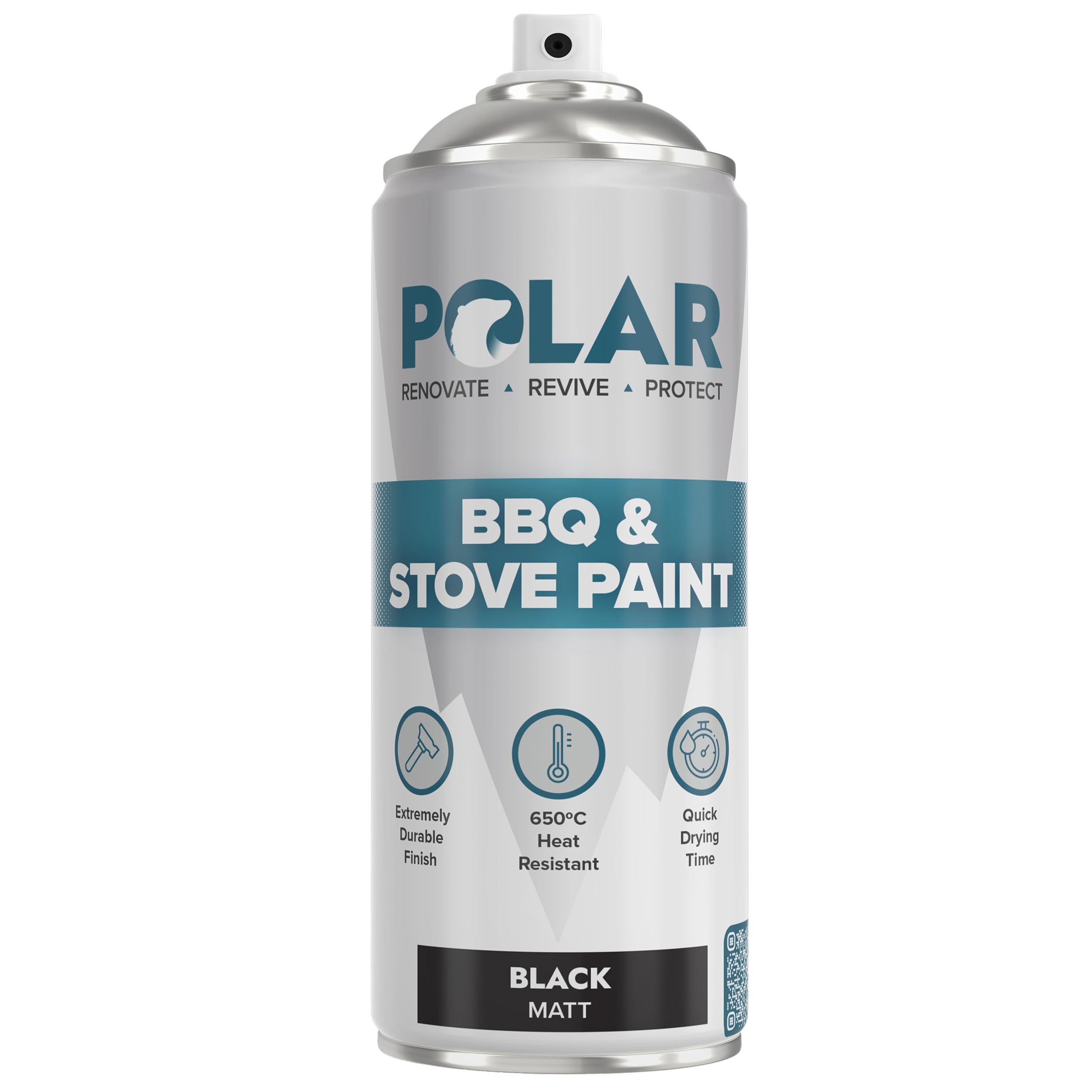 Polar BBQ & Stove Black Spray Paint - 400ml | Matt Finish | Up to 650°C | Ideal Heat Resistant Paint for BBQs, Stoves, Ovens, Automotive Engines, Boilers, Firepits & More | Indoor & Outdoor Use