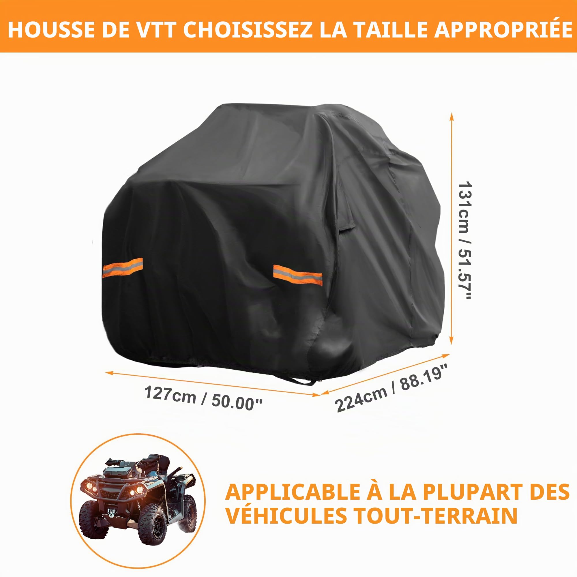 X AUTOHAUX Housse de Protection imperméable pour Quad 4 Roues Polaris Sportsman 850 XP1000 pour Can-am Outlander Renegade XMR 650 850 1000R 210D-PU Noir 88" L x 50,00 l x 51,57 H