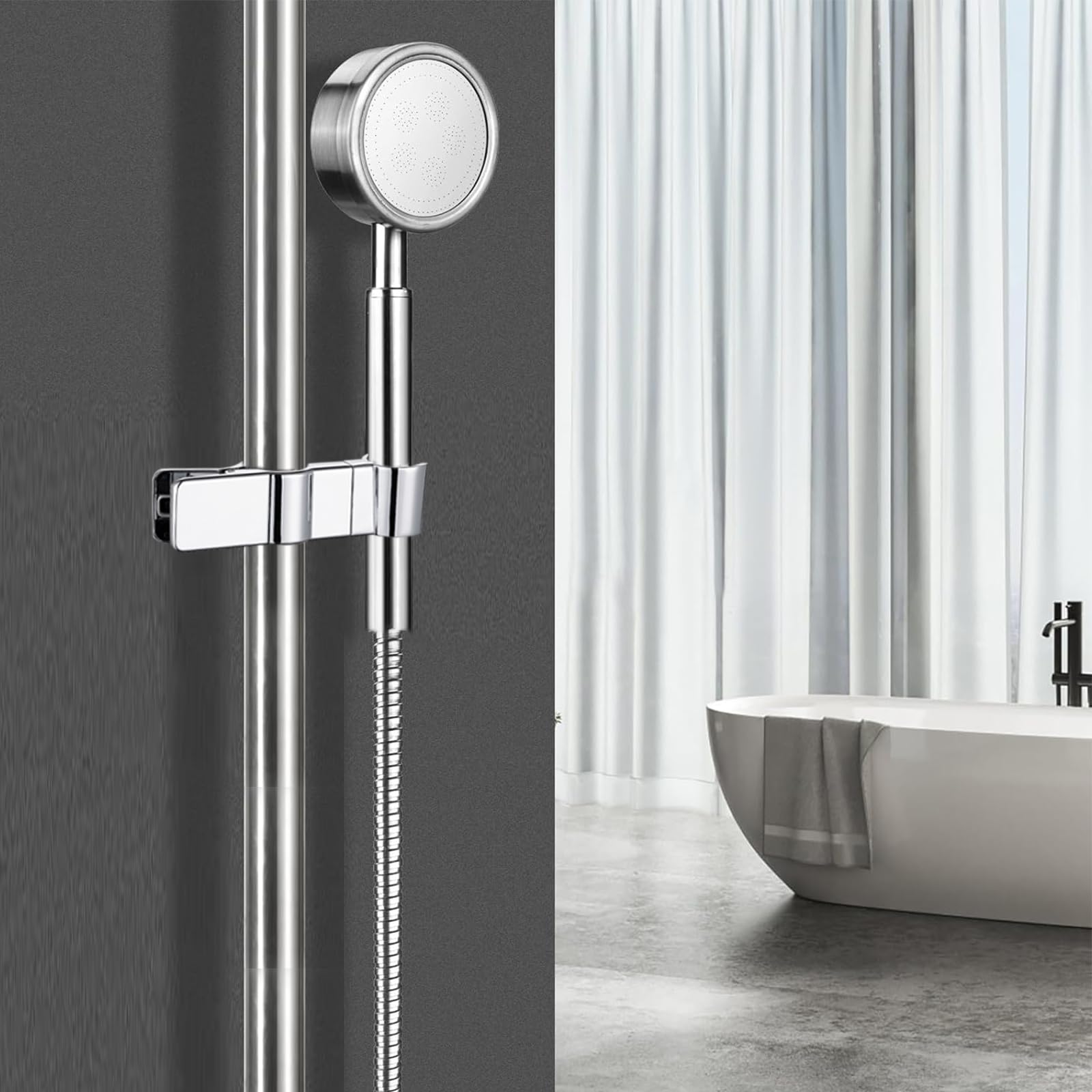 1 Pezzi Supporto per Doccia Regolabile 45°,Supporto per Soffione Doccia Staffa per Doccia Universale Staffa Supporto Doccia Upporto Doccia Saliscendi,Senza Foratura per Bagno, Metallo Cromato