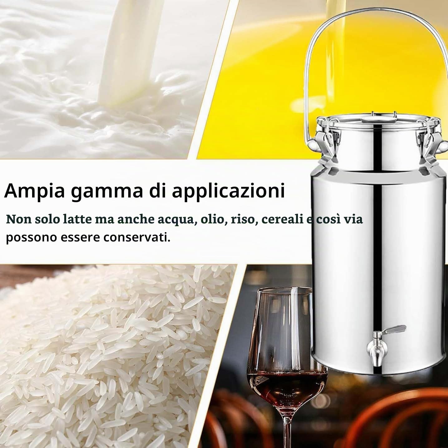 201 Bidone Acciaio Inox Litri per Olio con Rubinetto,lattina in Acciaio Inossidabile Contenitori Acciaio Inox per Olio di Oliva Recipiente Caraffa per Il Trasporto di Latte KKL(Capacity,10L)