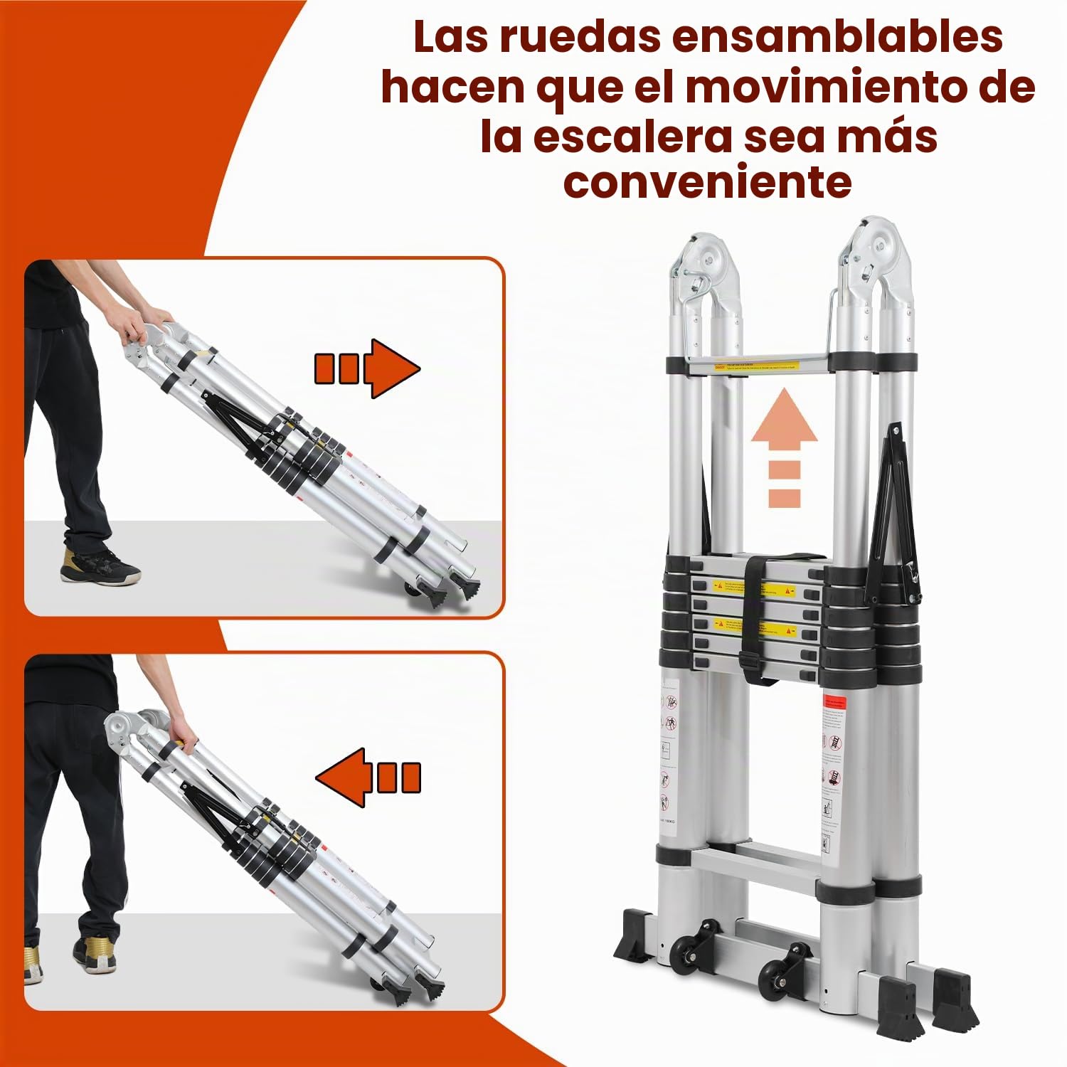 Lospitch 5m Escalera Telescópica, Escalera de Aluminio Plegable Antideslizante Extensible multifunción, Escaleras de Uso múltiple - Plegable (2,5 + 2,5 M) Carga máxima: 150 kg, Plata