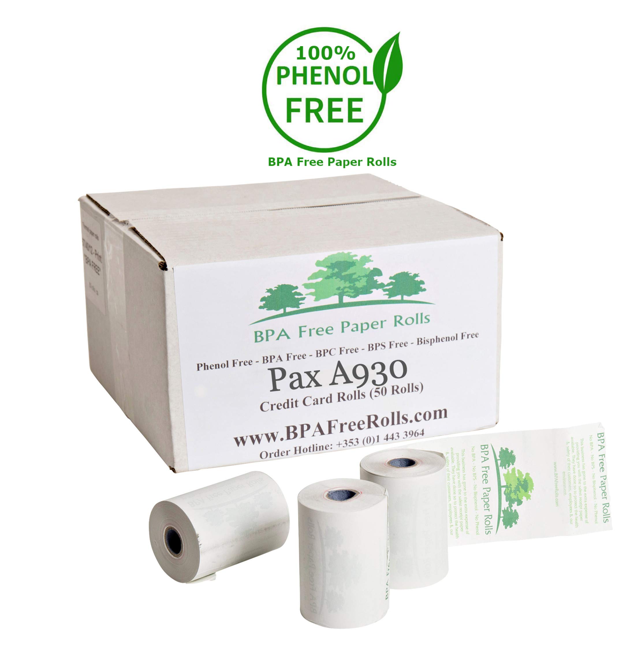 Pax A930 Lot de 50 rouleaux de papier pour cartes de crédit sans BPA ni BPF ni BPS ni phénol A 57 x 40 mm 57 mm blanc