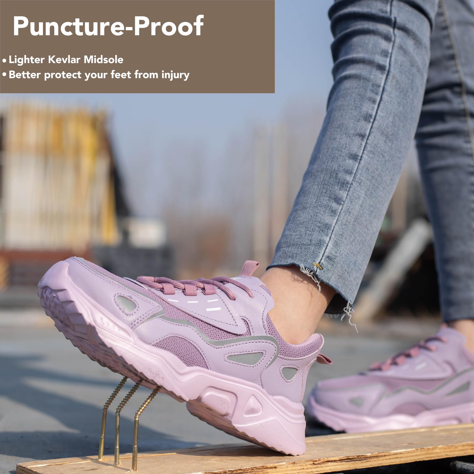 Scarpe Antinfortunistiche Donna Leggere Scarpe da Lavoro on Punta in Acciaio Comode Traspiranti Antiscivolo Scarpe Sicurezza Donna Viola