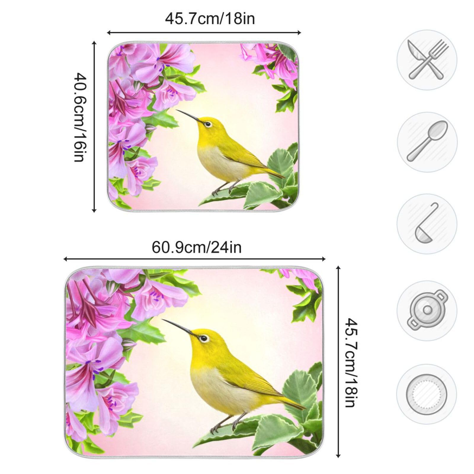 Frühling Kolibri-Geschirrtrockner Matte Geschirrmatten für Theke Mikrofaser 18 x 24 Geschirrtrockner Matte Küchenmatte Theke Geschirr Abtropfmatte