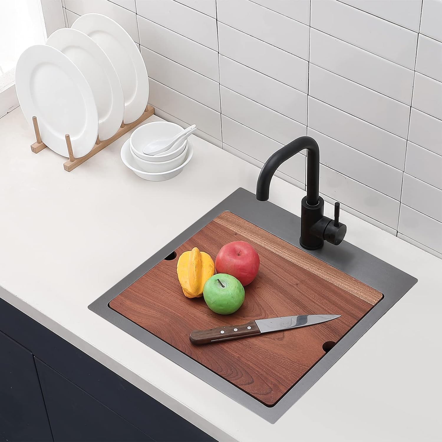 Fregadero de barra negro de 18 x 18 pulgadas en acero inoxidable de montaje superior