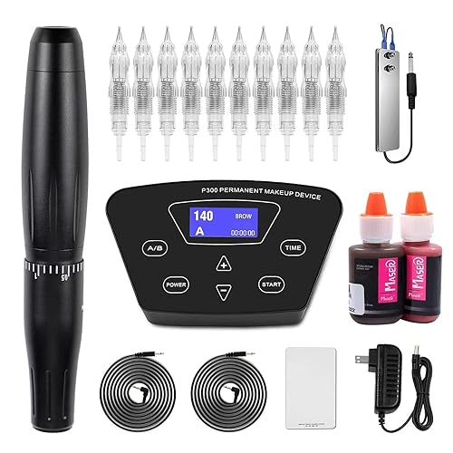 Kit de máquina de tatuaje de maquillaje permanente-BIOAMSER P300 Kit de maquillaje permanente con pedal de pie, control táctil, fuente de