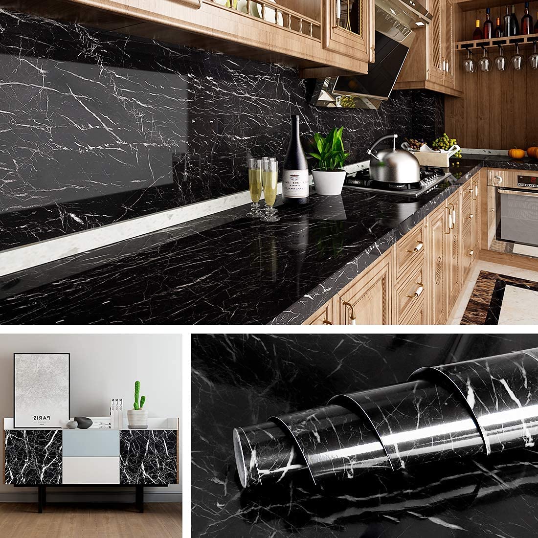 SOFLIN 60CM X 200CM Kitchen Oil Proof Foil Stickers,Kitchen Backsplash Wallpaper,Self-Adhesive Wall Sticker Waterproof Anti Mode and Heat Resistant Drawer (3, Black Marble Foil) (B0C8J2NQF2) Amazon Price History, Amazon Price Tracker