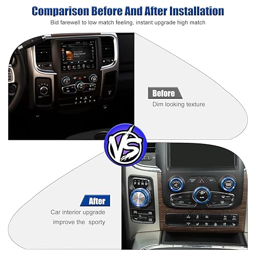 Miniatura 5 de Voodonala Para Dodge RAM Aire Acondicionado Faro Interruptor CD Perilla Trim para Dodge RAM 2013-2017 Aluminio 5pcs Azul