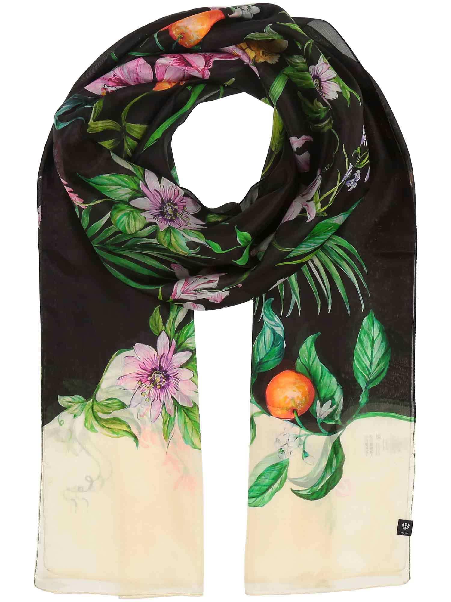 FRAAS Estule damskie, 100% czystego jedwabiu, 100 x 200 cm, elegancki jedwabny szal z dżunglą na świąteczne okazje