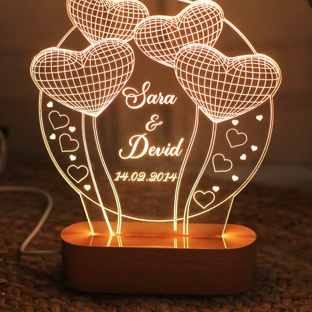 Artistic Gifts Handcrafted 3D Illusion Personalized LED Lamp for Couples Marriage Anniversary| Customized Night Lamps Wedding Anniversary Couple Valentine Gifts for Wife, Husband, Parents, Friends. 1