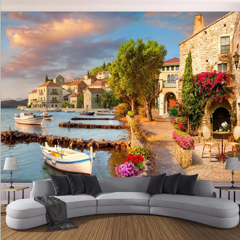 LILOKKO Custom Mural Town Scenery 3D Peel and Stick Wallpaper Decoration Wall Murals for Living Room Bedroom Backdrop Wall Murals