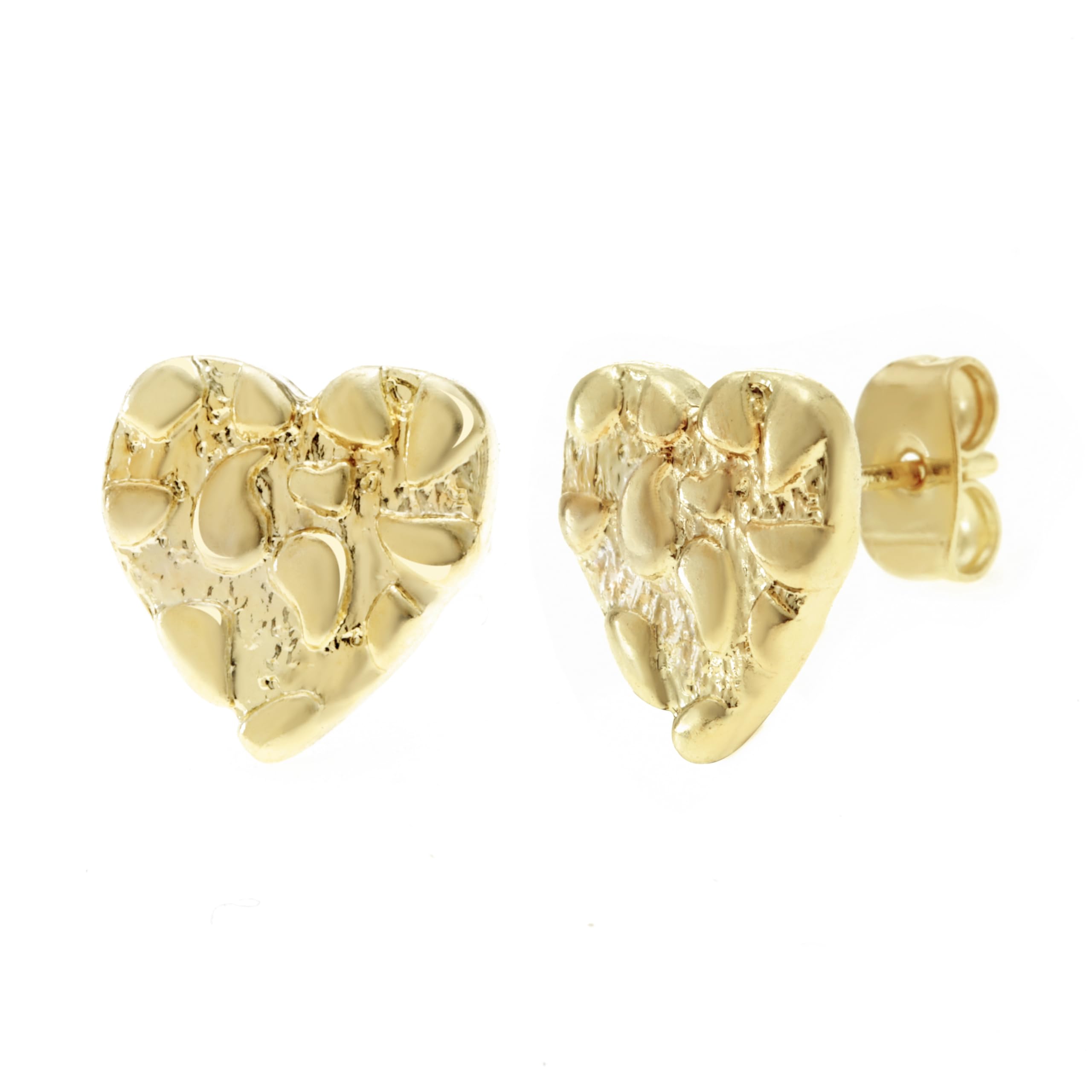 Gold Heart Earrings,Gold Nugget Earrings for Men,14K Gold Plated Rough Textured Nugget Stud Earrings for Men and Women,Unisex Heart Jewelry,Gold