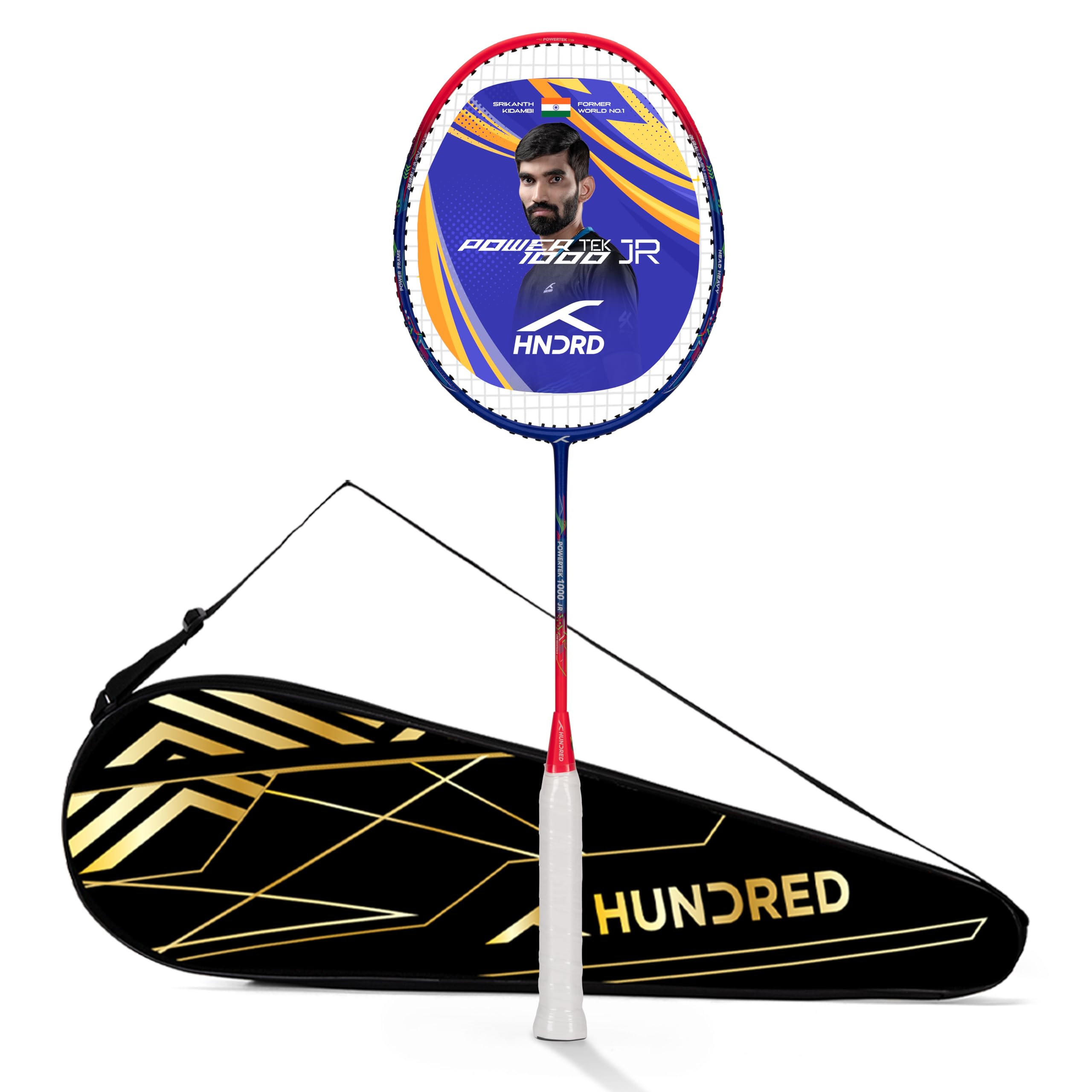 HUNDRED Powertek 1000 Jr Graphite Badminton Racket with Full Cover (90G, Navy/Pink)-picture-2