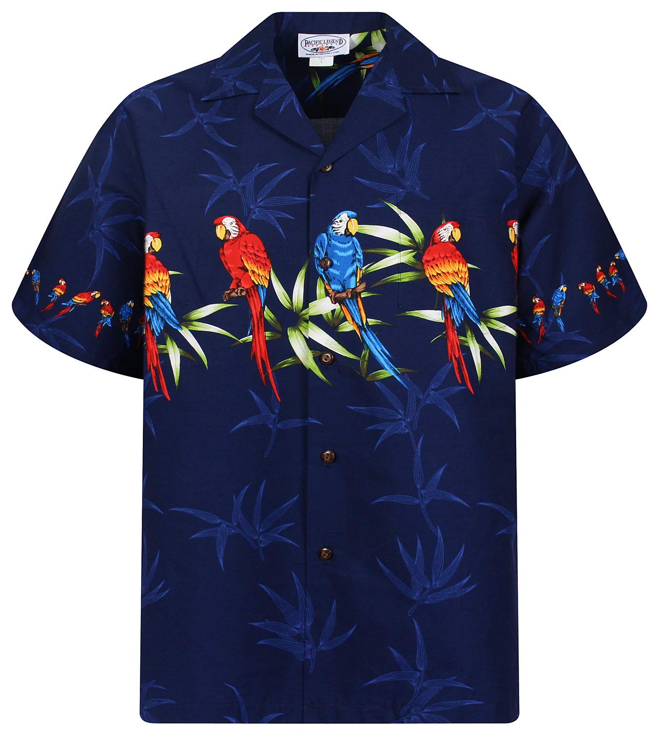 P.L.A. PLA Original Hawaiian Shirt Parrot Chest Pressure, Blue, M