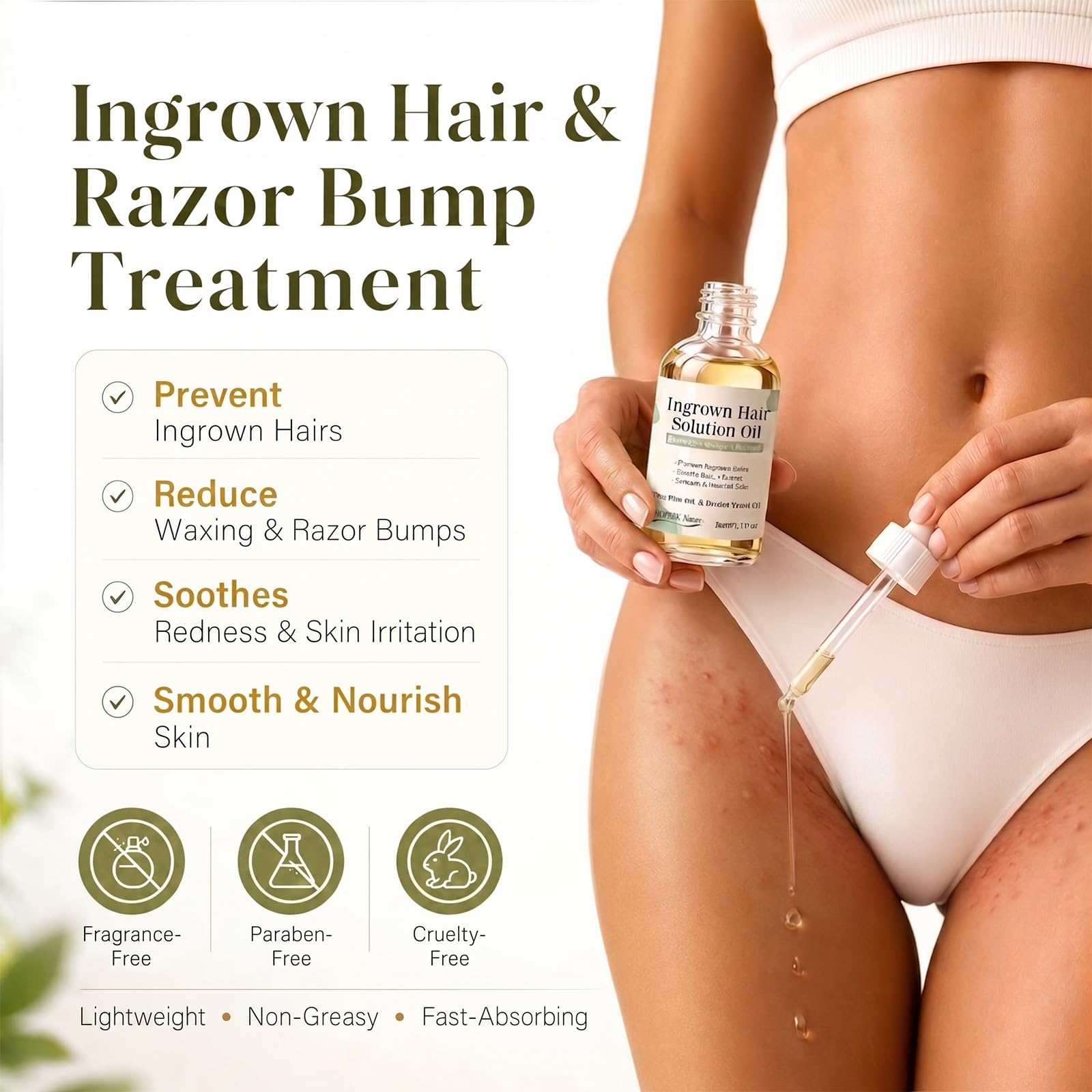 Öl Serum für eingewachsene Haare: 48 g, beruhigendes After Shave Öl, verhindert eingewachsene Haare zur Beruhigung von Rasiererbeulen, reduziert Rötungen und Irritationen für Bikinizone, Beine