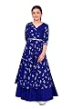 Fashion Dream Girls Blue Taffeta Maxi Length Foil Printed Dresses(Blue_11-12 Year)