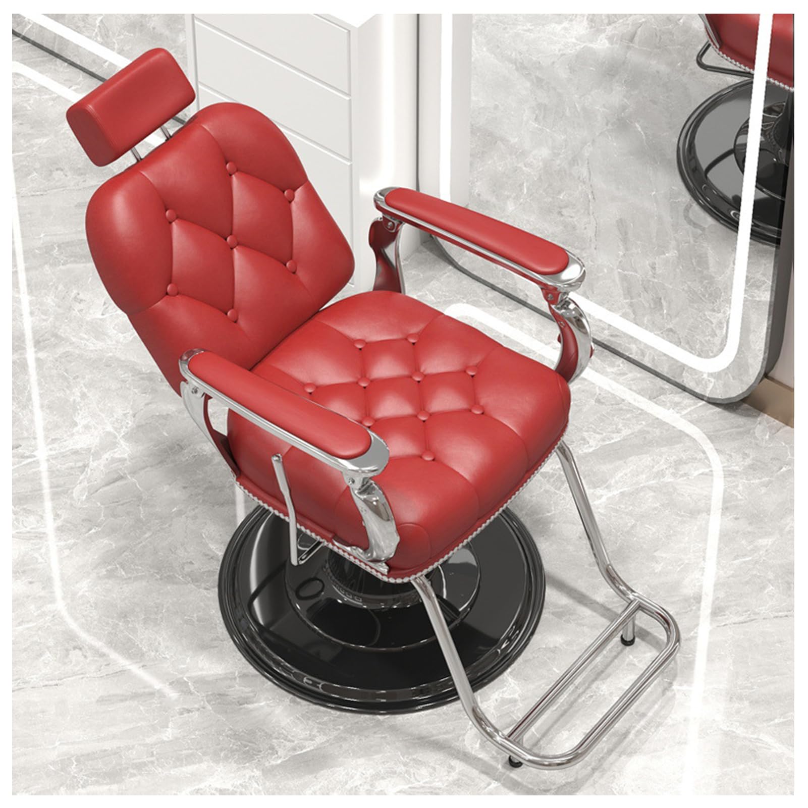 Fauteuil de barbier inclinable pour Salon, Pompe hydraulique Robuste, Fauteuil de Coiffure pivotant à 360 degrés,Rouge,A