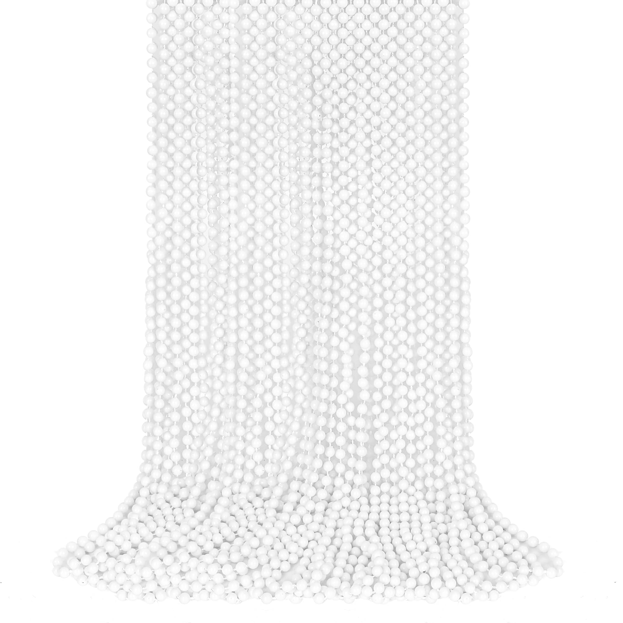 24 PCS White Mardi Gras Beads Necklace Bulk, Mardi Gras Beads Necklace Party Favors, 33" Round Beads Costume Necklaces for Parade Favors, Holiday