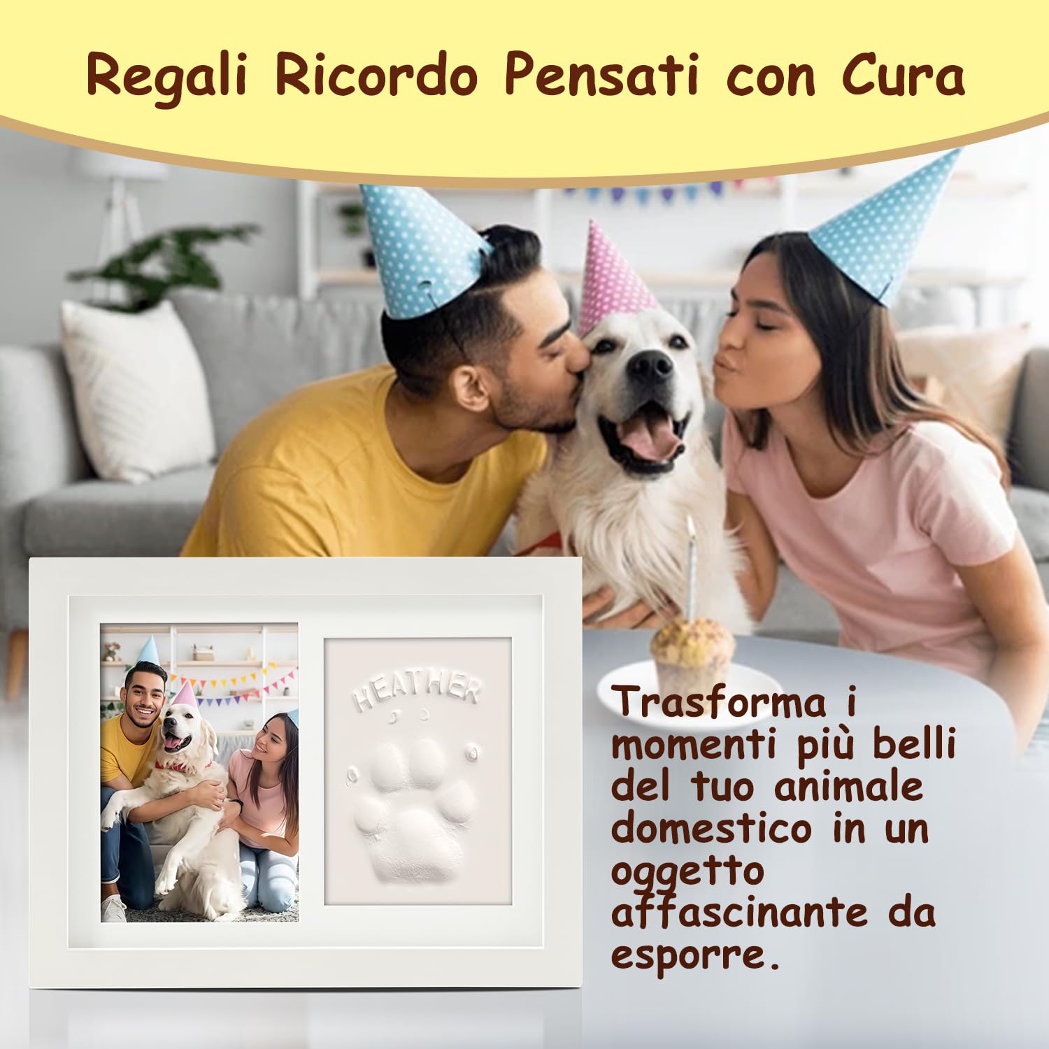 Cornice per Foto Animali Domestici con Argilla Impronta, Shadow Box 6" x 4" Bianco