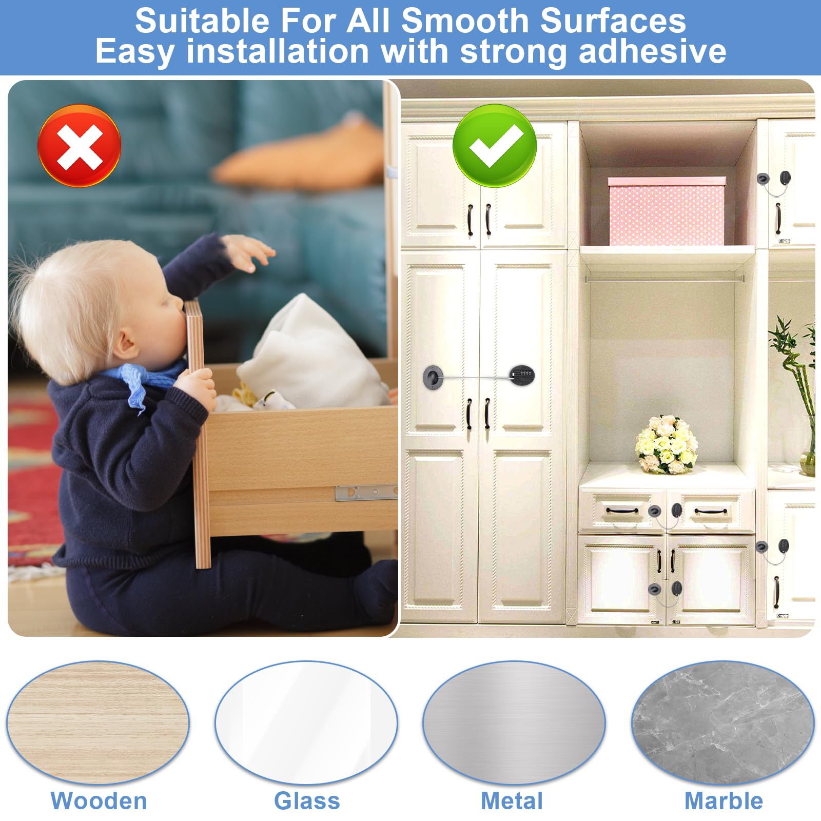 2 Pcs Securite Fenetre Enfant, Serrures à Combinaison, Verrou de Réfrigérateur avec Code Serrure Frigo Forte Forte Adhésif Serrure Frigo, Cadenas Frigo pour Bloque Porte Placard Armoire Tiroir Laveuse