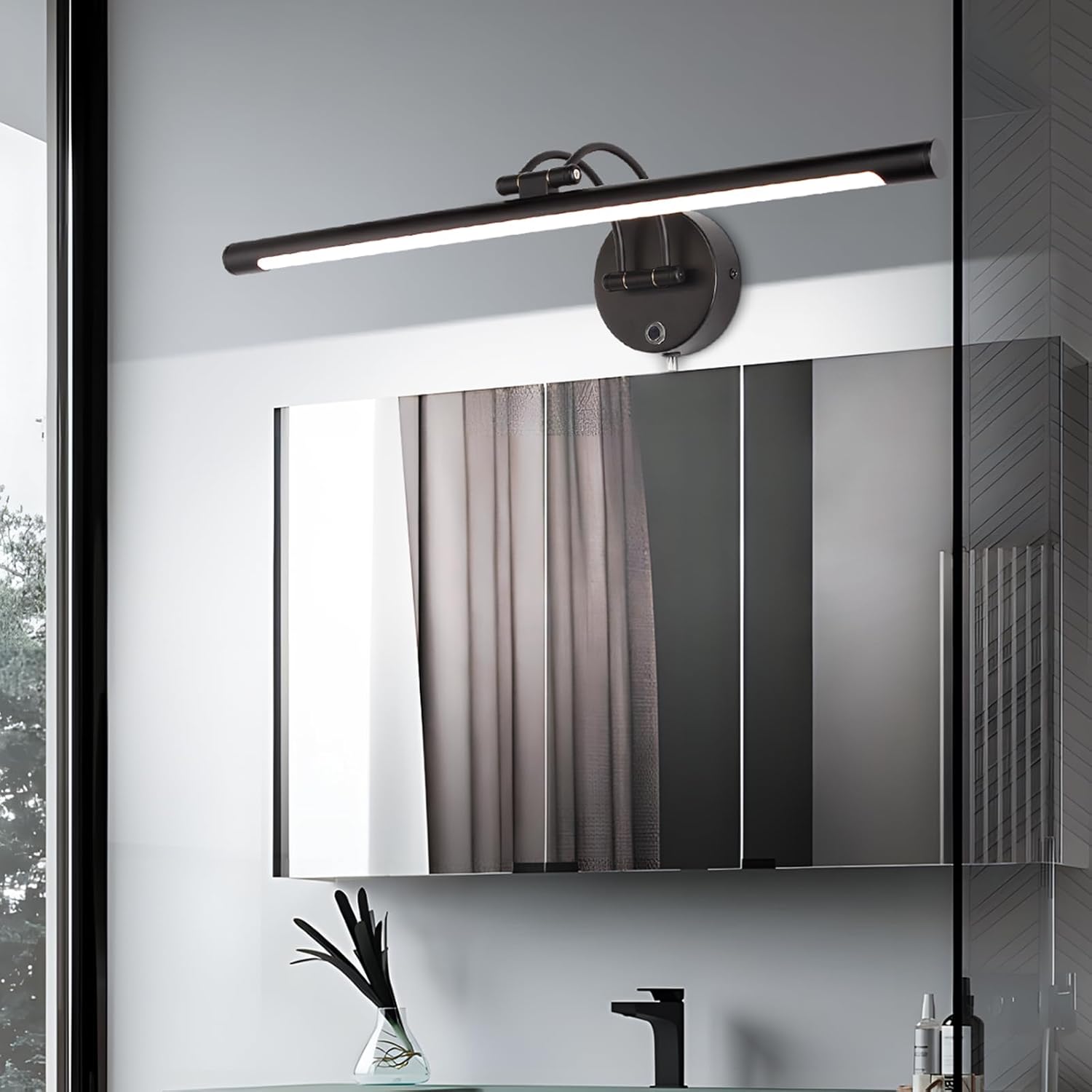 LED Light Panels Bar 24 inch Vanity Lights Matte Black Bathroom Vanity Light Rotatable Head Bathroom Lighting Fixtures Over Mirror 3CCT Dimmable Wall Sconce Picture Lamp Round Matte Black 24in