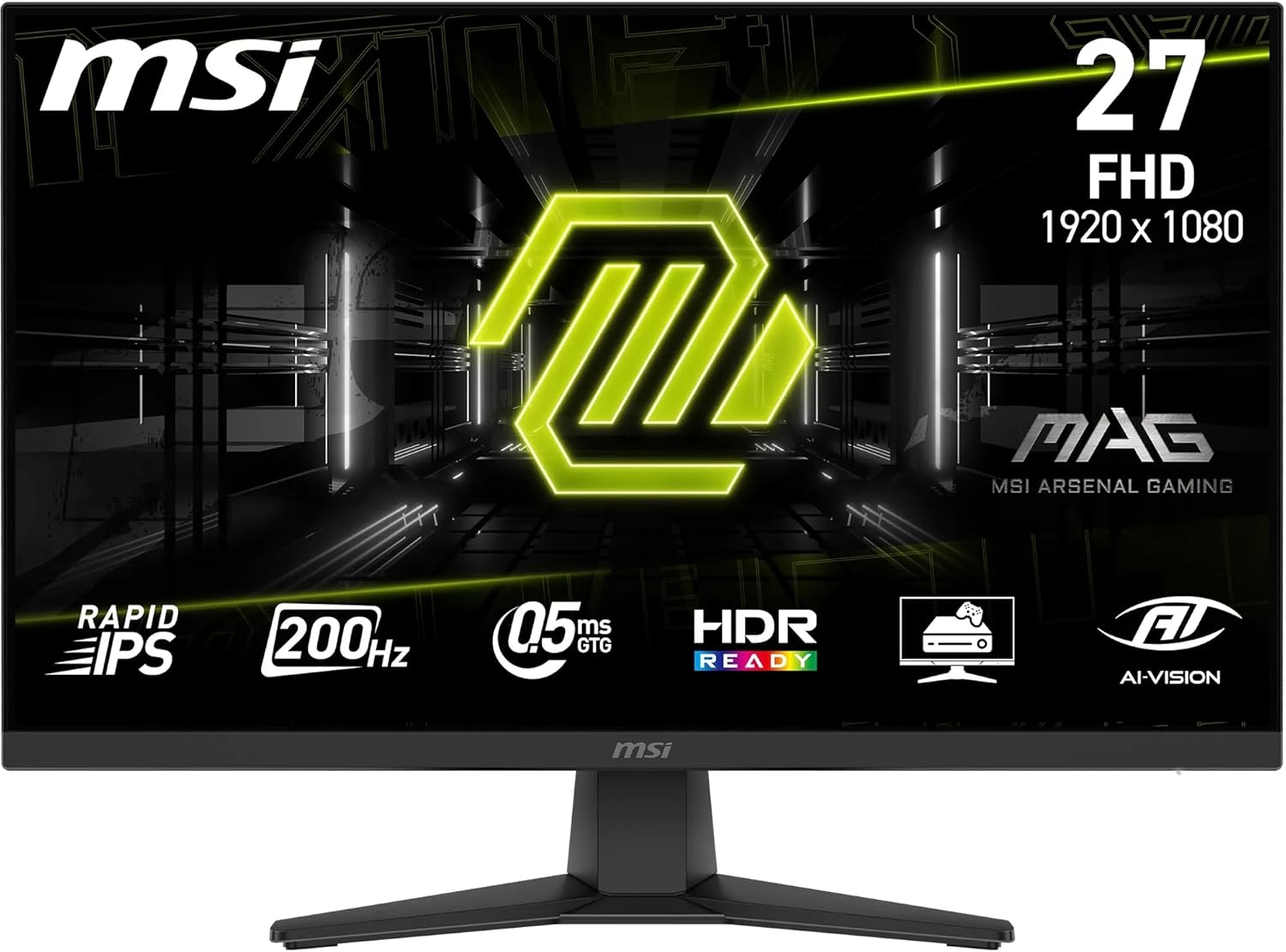 MAG 272F Monitor Gaming 27", FHD 1920x1080, 200Hz, 0,5ms, HDR Ready, AMD FreeSync Premium, Eye Care, AI Vision, HDMI 2.0b, DP 1.2a, Supporto Regolabile in Inclinazione, Montaggio VESA, Nero - Monitor