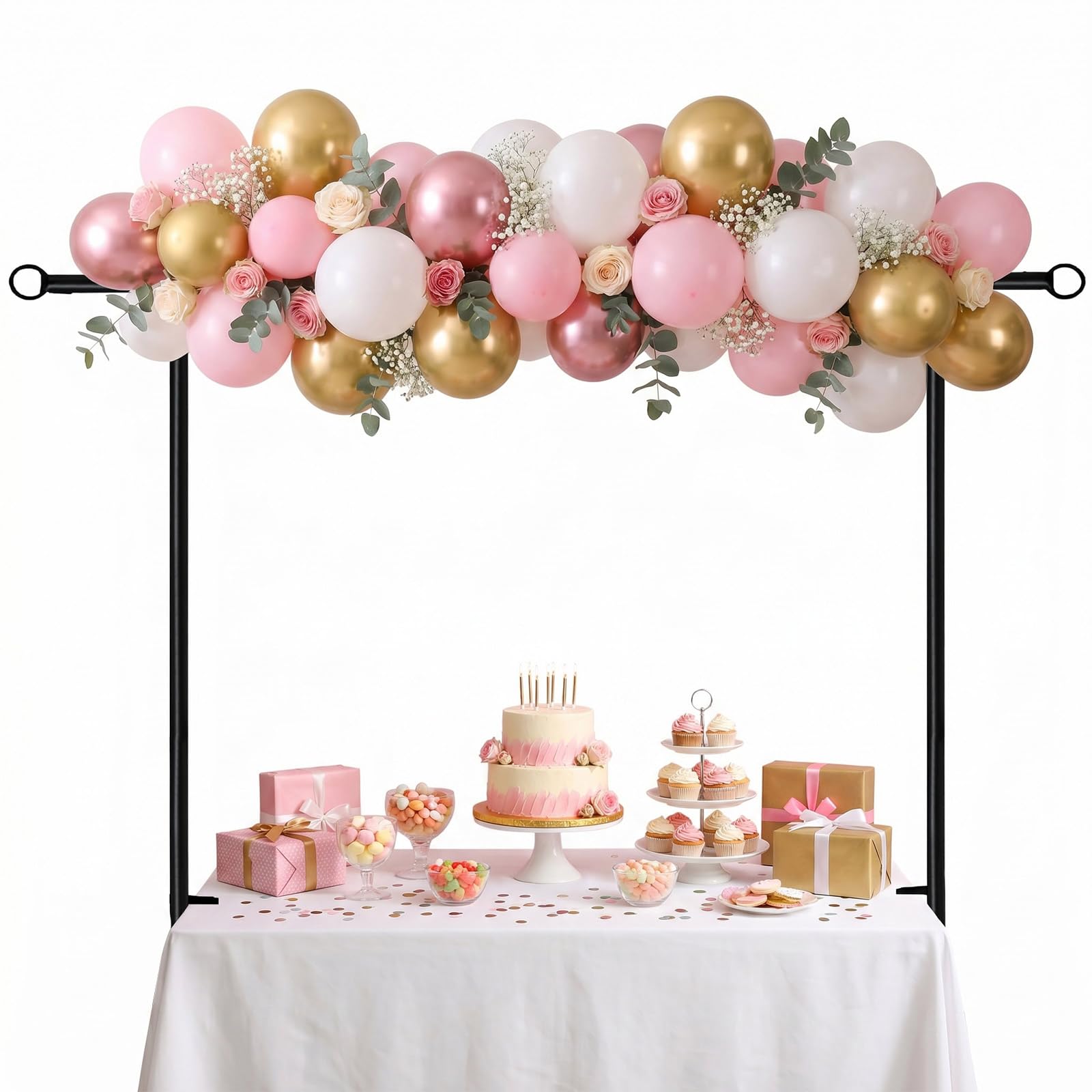 Tischstange Dekostange, QCGNIUI Metall Verstellbar Tischbogen mit Klemmen 40CM-120CM Hoch 80CM-250CM Länge Tischgestell Ballonständer für Hochzeit, Geburtstag, Party, Abschlussfeier