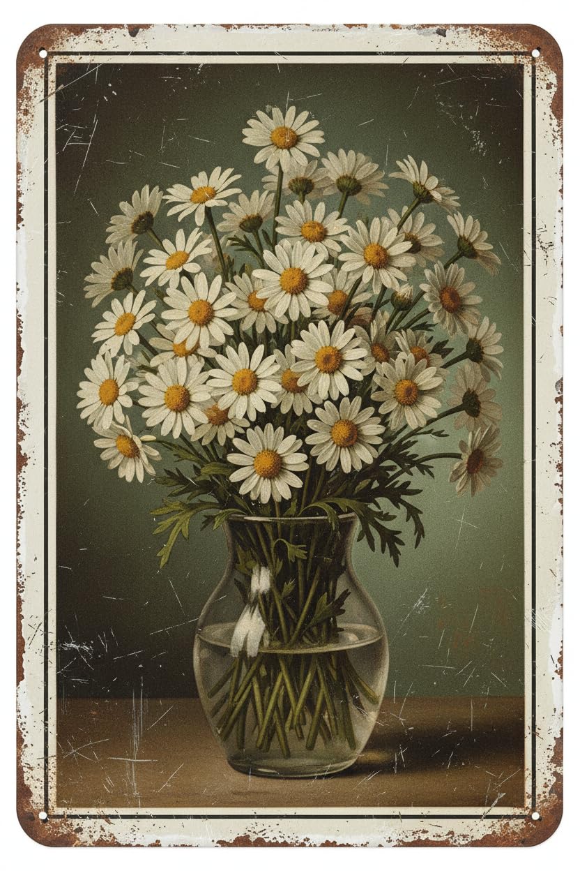 Flowers White Daisy With Dew Drop Tin Sign, 8x12 Inch