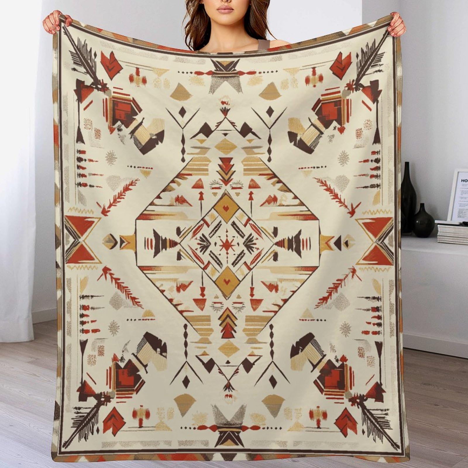 DIPQIMI Aztec Native Printed Throw Blanket, Lightweight Soft Cozy Southwestern Ethnic Geometric Blanket for Couch Sofa Bed, 30"x40"
